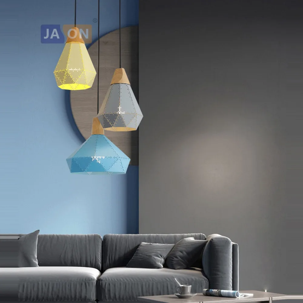 

led e27 Postmodern Iron Wood Colorized Chandelier Lighting Lamparas De Techo Suspension Luminaire Lampen For Foyer Bedroom