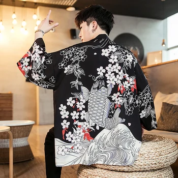 

2020 kimono chinese style men's retro three quarter sleeve cardigan han chinese clothing loose large cotton linen