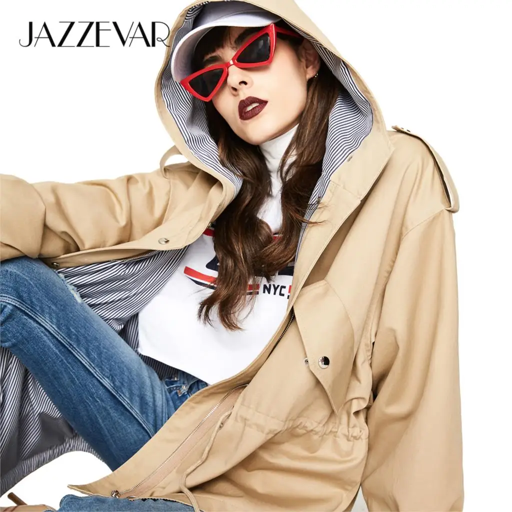 2018 Veste Jazzevar Manteaux Femme kaki Automne Casual Capuche Qualité À Oversize Lâche Nouveau Coton Bonne Bleu rose Vêtements Courte kOiuTPZwX