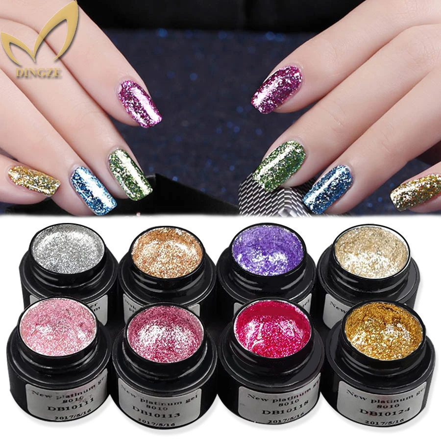 

UV LED Nail Gel Polish 3D Diamond Platinum Glitter Shining 11 Color Gold Silver Molanda Nail Art Manicure 5ml Nail Gel Lacquer