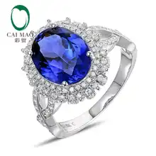 CaiMao 18KT/750 White Gold 3.53 ct Natural IF Blue Tanzanite AAA 0.61 ct Full Cut Diamond Engagement Gemstone Ring Jewelry