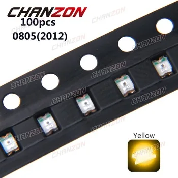 100pcs 0805 (2012) Yellow SMD Surface Mount LED Chips 20mA 2V 592nm LED Light Emitting Diode Lamp Electronics Components for PCB