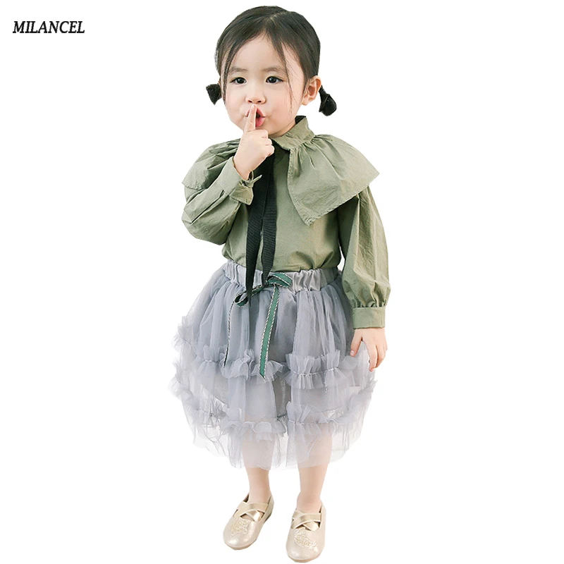 

MILANCEL 2018 Baby Girls Clothes Spring Girls Base Shirts Long Sleeve Kids Blouse Cotton Girls Clothing Big Collar Baby Blouse
