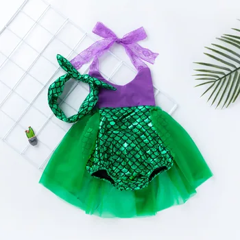 

Disney Mermaid vest summer girls lace sling ball gown dress 1-3 year old belly protection baby dress tanks children's clothing