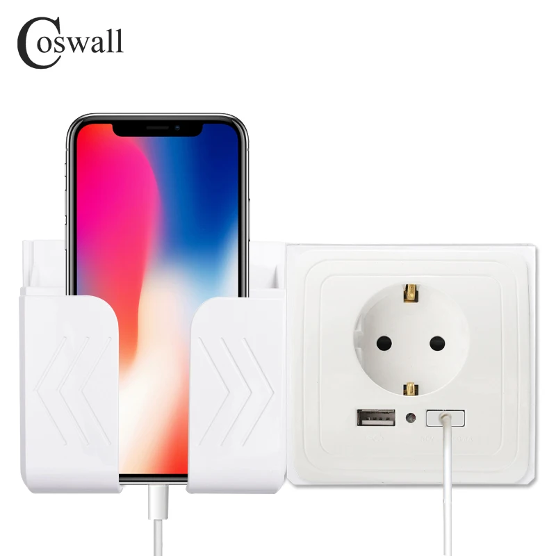 COSWALL Dual USB Port Wall Charger Adapter Charging 2A Wall Charger Adapter EU Plug Socket Power Outlet Panel Grounded Electric COSWALL Dual USB Port Wall Charger Adapter Charging 2A Wall Charger Adapter EU Plug Socket Power Outlet Panel Grounded Electric