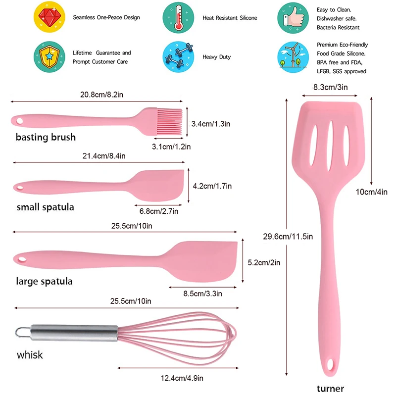 5 фото Набор посуды розовый Силиконовый подложки Инструменты Наборы яичная лопатка масляная щетка кухонная утварь приспособления инструменты для кухни