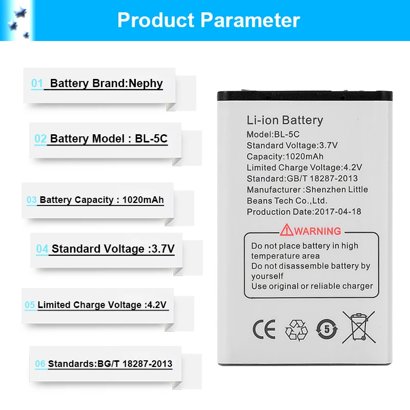 Nephy BL-5C мобильного телефона Батарея для Nokia 1000 1010 1100 1108 1110 1111 1112 1116 BL 5C BL5C мобильный заменить