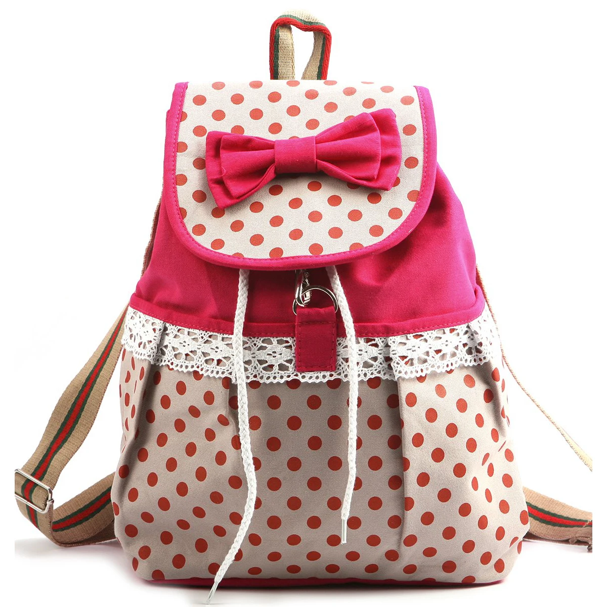 5pcs( ASDS Women Girl Lace Bow Cute Dots backpack satchel tote Campus Bookbag bookbags-for-girls