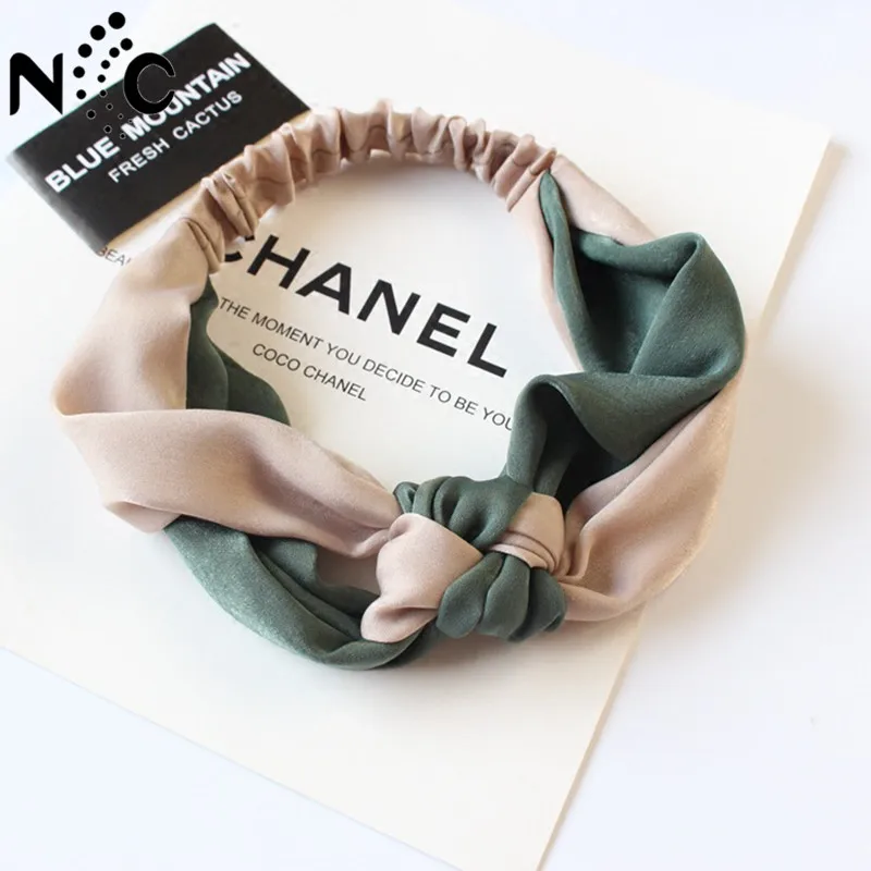 

Korean Version 1pc/lot Two-color Stitching Wide Side Girls Women Simple Headband Knot Elastic Headwear Hairband Hair Accessories