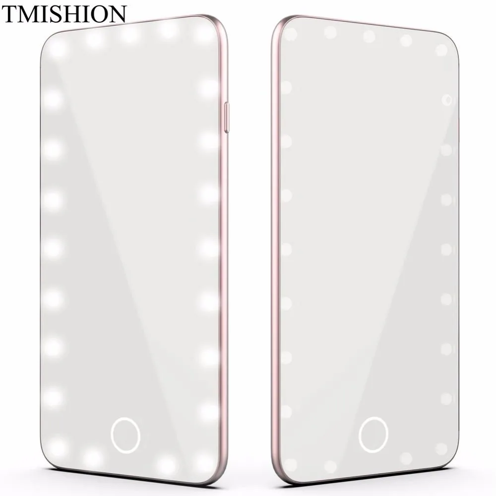 

TMISHION 2 Colors Mini LED Touch Screen Makeup Mirror Cold Light USB Pocket Cosmetic Vanity Mirror for Salon Nail Art Tool