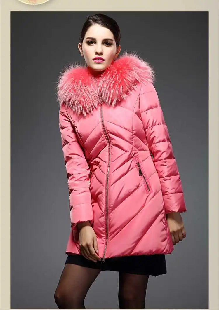 New Women Racoon Collar White Duck cotton Coats Fashion Ladies Winter