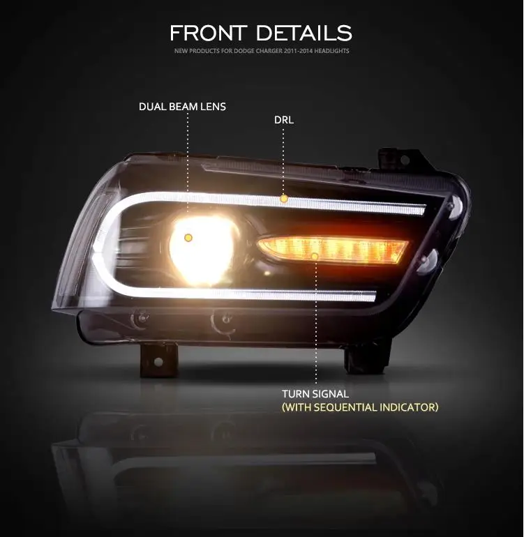 AKD автомобильный Стайлинг для Dodge зарядное устройство фары 2011- зарядное устройство светодиодный фонарь динамические светодиодные фары дневного света Биксеноновые автомобильные аксессуары