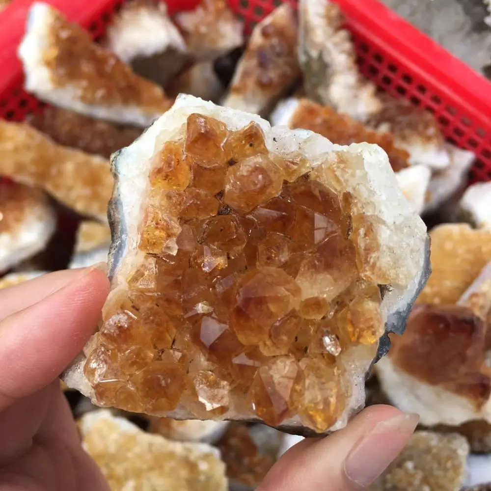 

Yellow stones and crystals cluster citrine geode specimen 2pcs