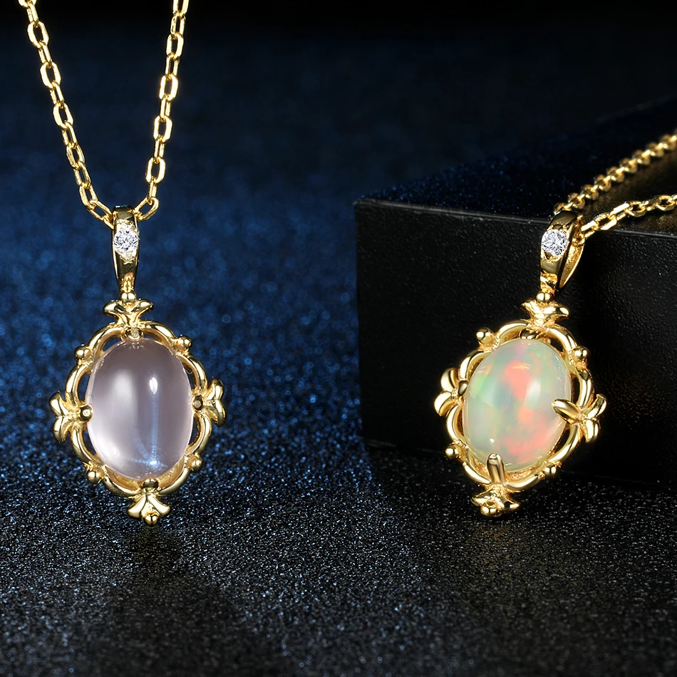 ALLNOEL, 925 драгоценные камни из стерлингового серебра, ожерелье для женщин, натуральный опал, розовый кварц, шарм, колье, подвеска, ювелирное изделие, подарок