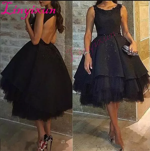 

2018 Sexy Little Black Dresses Cocktail Dresses Tea-Length Prom Gowns Formal Party Evening Gown Wear Robe de soiree