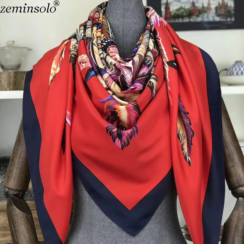 Пончо, шелковый шарф, женский роскошный бренд, хиджаб, квадратные шарфы, модные принтованные шарфы, бандана, Большие шали, палантины 130*130 см - Цвет: Красный