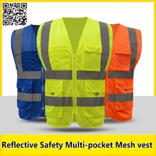 SFvest Для Мужчин's с несколькими карманами, светоотражающий жилет безопасности работы жилет быстросохнущие флуоресцентный желтый спецодежды синий жилет