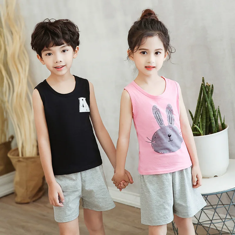 

New Pure Cotton Children's Vest Suit Spring Summer Boys Girls Set