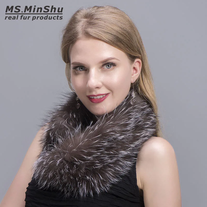 MS. MinShu натуральный Лисий мех шеи кольцо мода Лисий мех шарф леди шеи теплый шарф из натурального Лисьего меха воротник вязаный пушистый меховой воротник