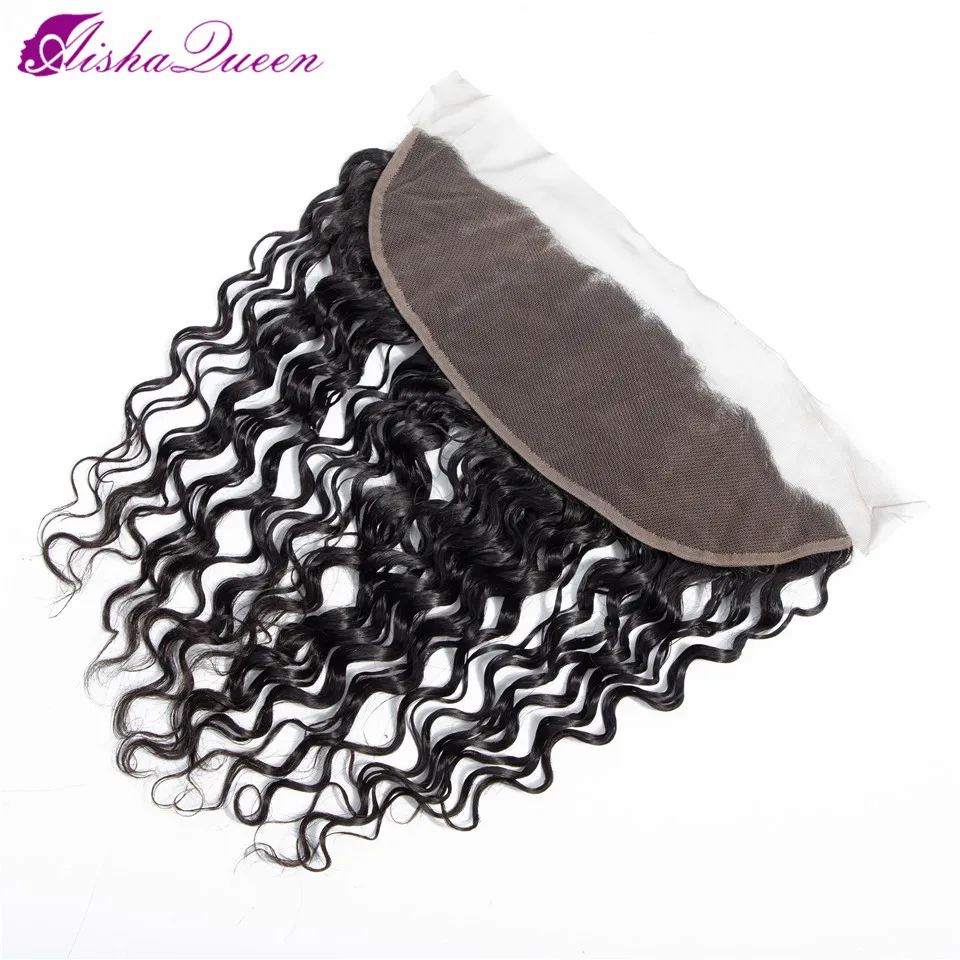 Aisha Queen Deep Wave Frontal Closure Pre Plucked Peruvian Non Remy Human Hair Frontal 13x4 Lace Frontal Closure With Baby Hair