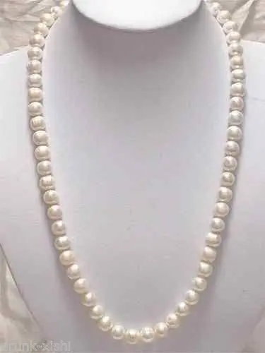 

FREE SHIPPING *******22" 9-10mm Genuine white akoya pearl necklace14KGP Gold