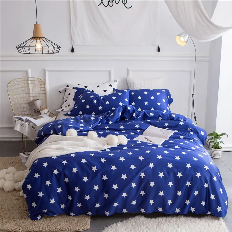 

New 4pcs black white Stars Luxury Bedding Set King Size Queen boys girls Bed Set Duvet Cover Bed Sheet
