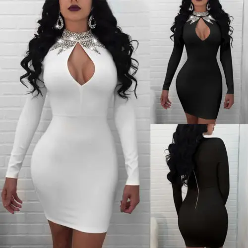 UK Womens Bodycon One Shoulder Dress Ladies Party Evening Mini Dress Size 6-14