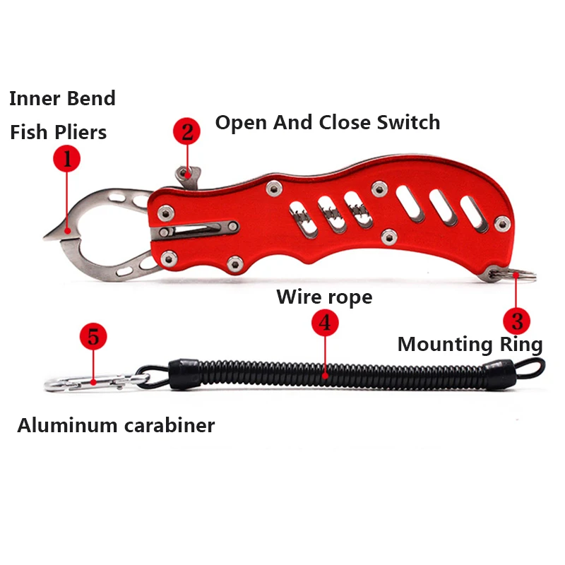 Fishing Pliers Multi-function Fish Grip Finger Type 304 Control Plier With Retention Rope Reel Handle Carabiner Fishing Tools