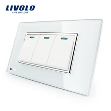 Livolo Роскошный белый кристалл стекло панель, 3 банды, 2 способ кнопочный домашний настенный выключатель, VL-C3K3S-81
