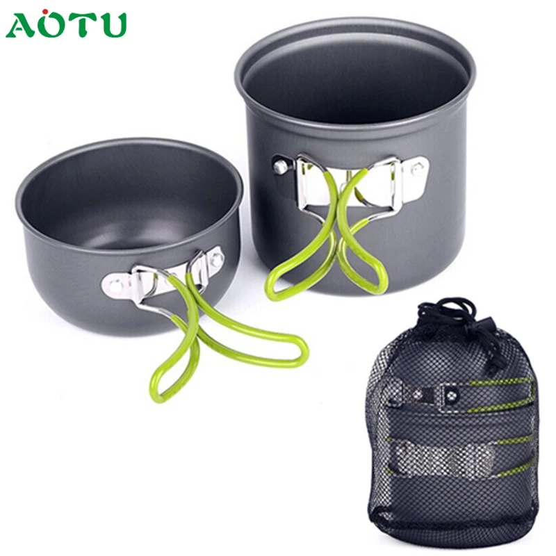 

New 1 Set Camping Hiking Picnic Cookware Cook Cooking Pot Bowl Set Anodised Aluminum Outdoor Stove Accessories Nov12