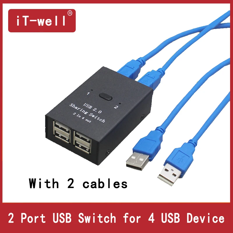 iT-well USB 2.0 Hub Manual Sharing Switch 2 in 4 out Keyboard and mouse sharing switch Printer sharing for Compute iT-well USB 2.0 Hub Manual Sharing Switch 2 in 4 out Keyboard and mouse sharing switch Printer sharing for Compute