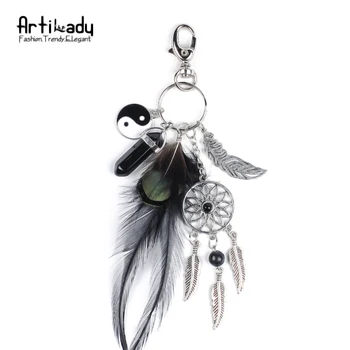 

Artilady stone keyring feather dreamcatcher keychain for women boho jewelry