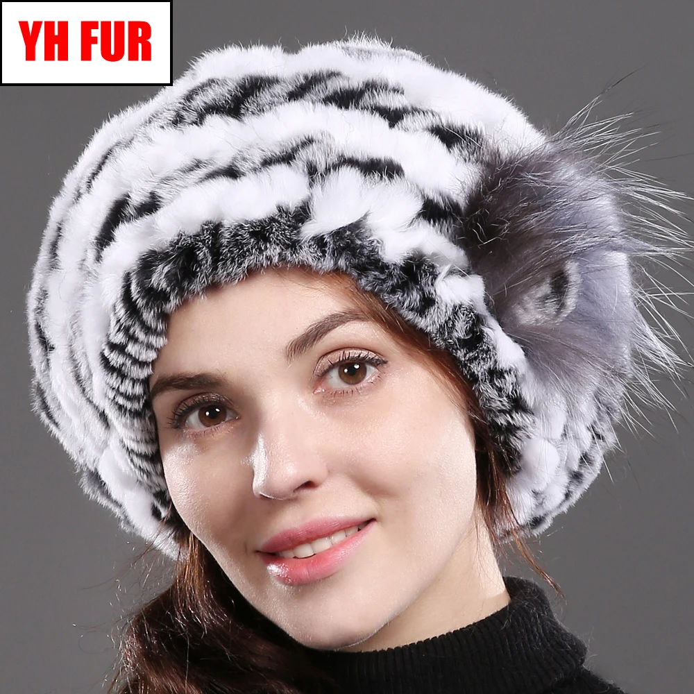 Для женщин Реальные натуральный кролик рекс, берет из кроличьего меха, теплые зимние шапки с мехом кролика Кепки Маленькая Леди ручной работы вязаные шапочки Украшенные цветком Кепки