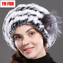 Для женщин Реальные натуральный кролик рекс, берет из кроличьего меха, теплые зимние шапки с мехом кролика Кепки Маленькая Леди ручной работы вязаные шапочки Украшенные цветком Кепки