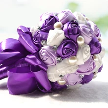 Ручная работа из атласа свадебные розы свадебный букет из бисера и стразы сверкающими невесты держатель для цветов на свадьбе букет невесты Цветы