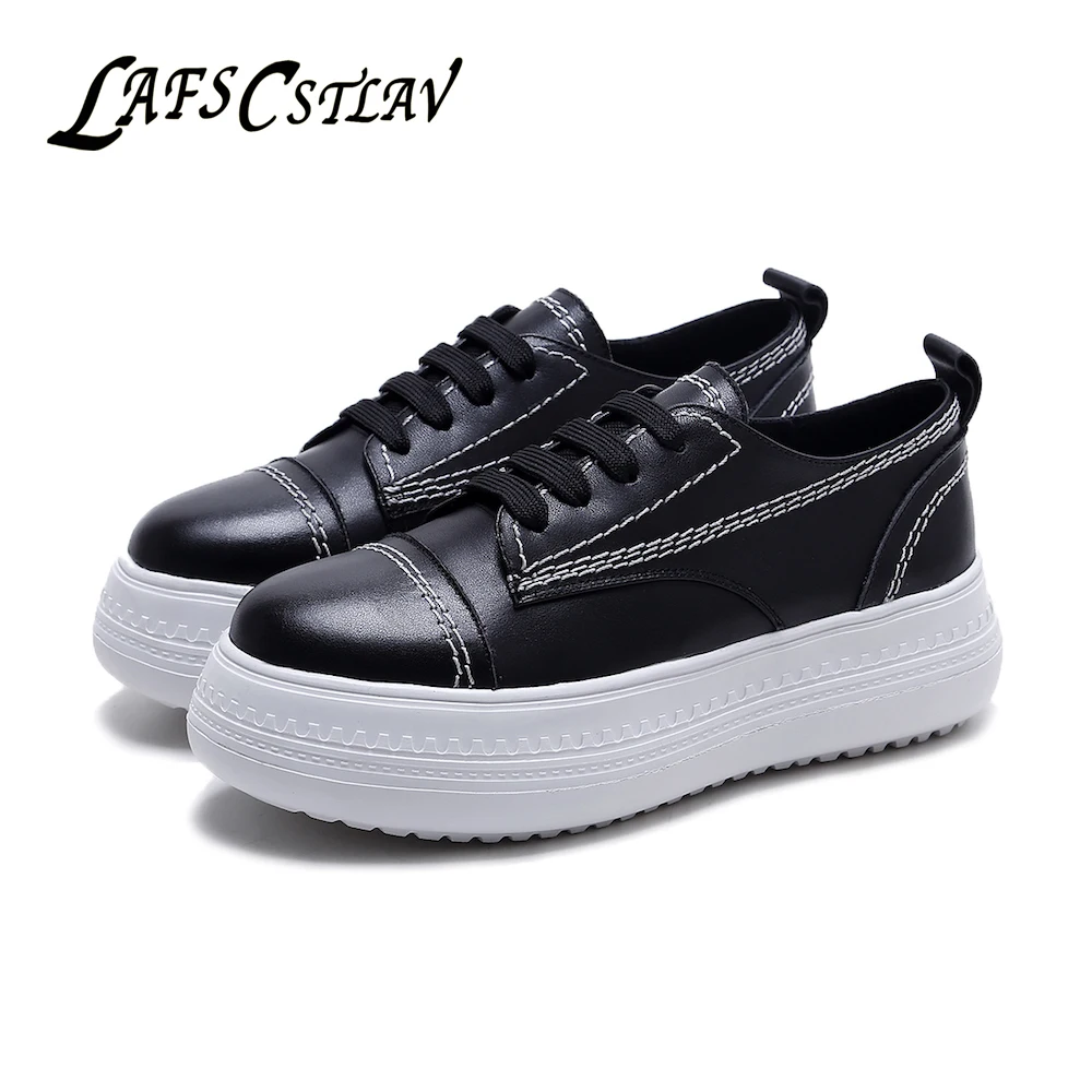 LAFS CSTLAV Genuine Leather Platform Flats Women High Quality Patchwork