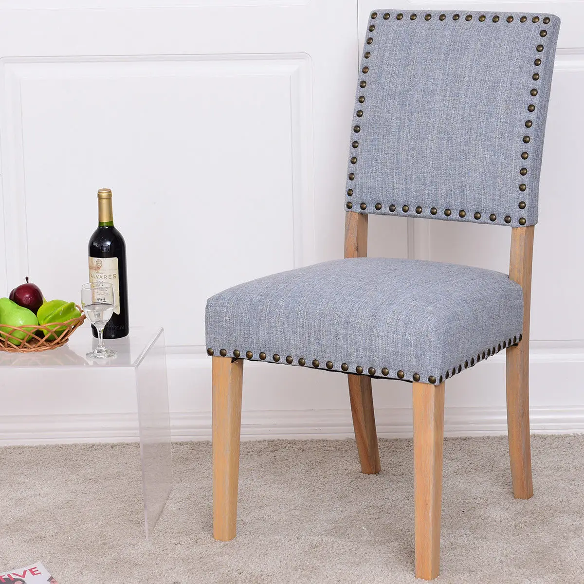 Giantex Set Of 2pcs Fabric Dining Chairs With Rubber Wood Legs Home
