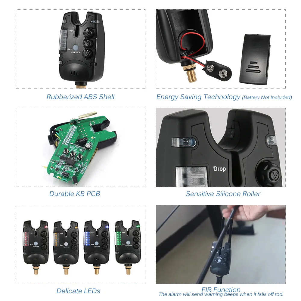 Lixada 6 светодиодов рыболовная сигнализация водостойкий Регулируемый тон громкость чувствительность звуковое оповещение рыболовная сигнализация для ловли карпа