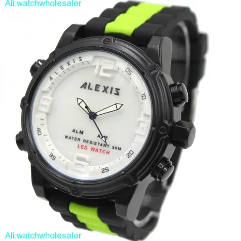 AW802J Alarm BackLight Water Resist Silicone Black Band Men Analog Digital Watch