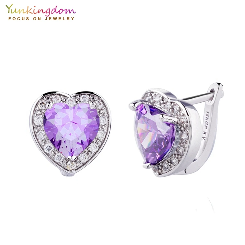 

Yunkingdom Purple Heart Crystal Zircon Hoop Earrings for Women Elegant Fashion Jewelry OL Style Lady Earring