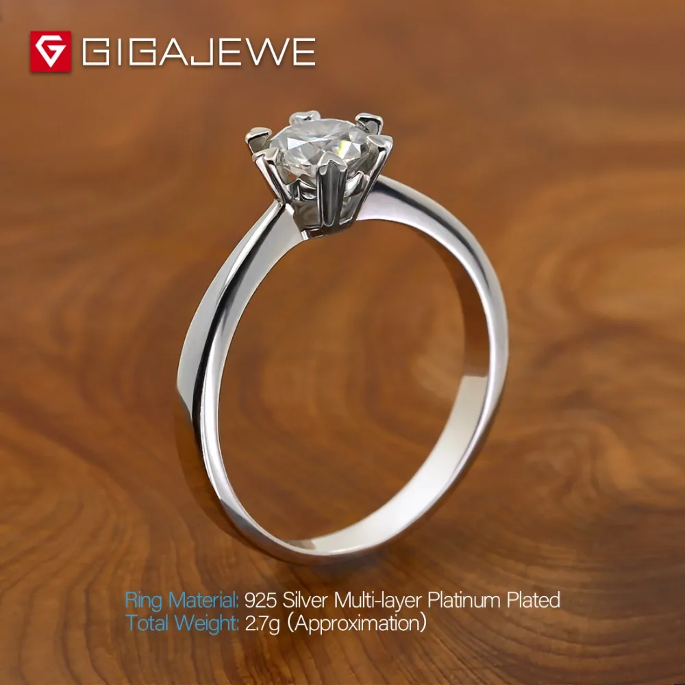 GIGAJEWE Moissanite кольцо 0.8ct 6 мм круглой огранки VVS F цвет Лаборатория алмаз 925 серебряные ювелирные изделия мода символ любви женщина подарок подруге