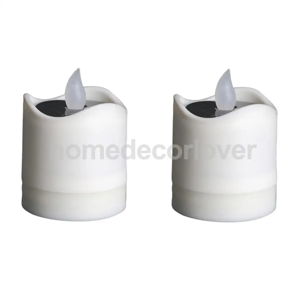PACK 2Pcs Solar Candles Flameless LED Candle Flickering Tea Light for Valentine Wedding Party Decor