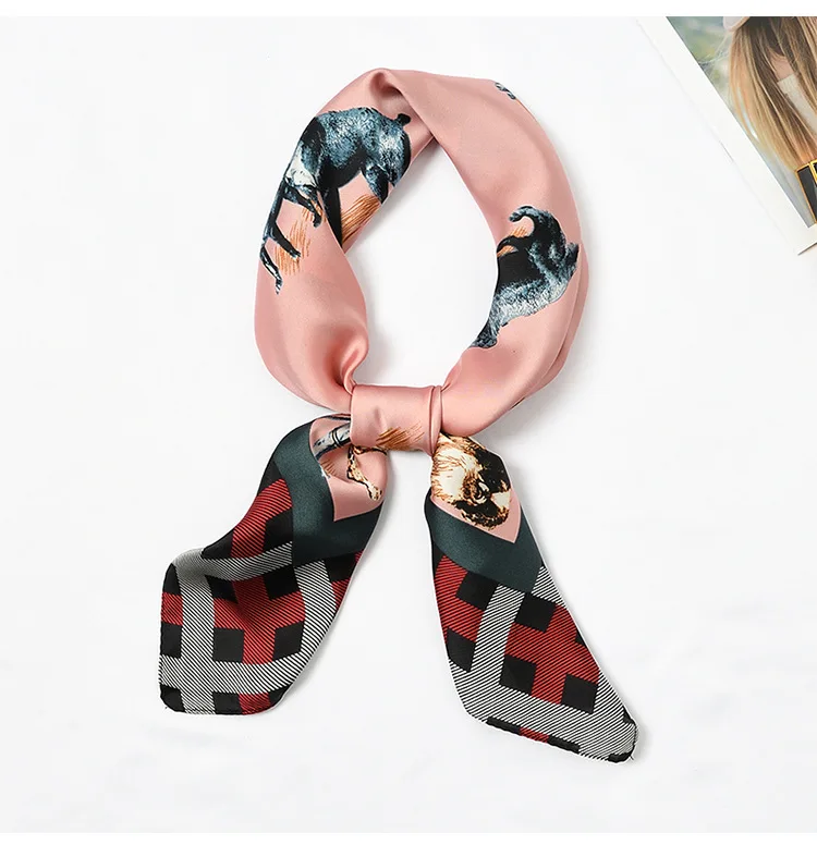 

Yishine 70*70 CM Women Multifunction Polyester Silk Scarf Animal Dogs Printed Satin Small Square Wraps Scarves Shawl Shawls