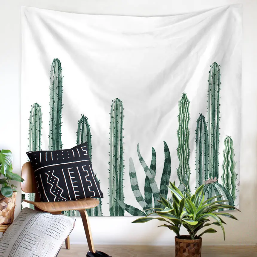 

Large Polyester Printed Plant Nordic Cactus Tapestry Wall Hanging Wall Carpet Blanket Decor Cloth Tapestries Home Decorative