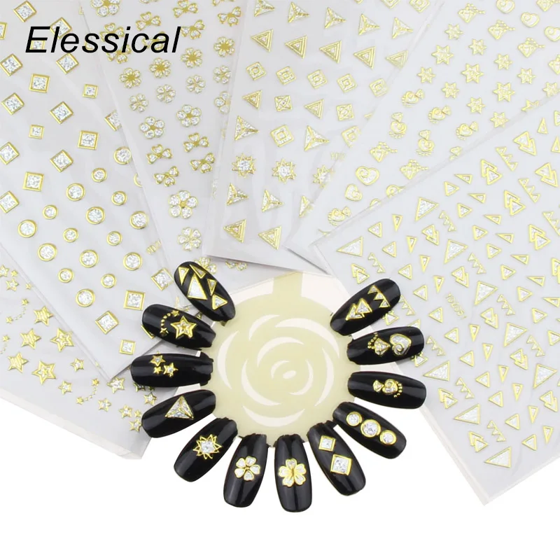 Elessical Glue Nail Stickers Glitters Golden Adhesive Decals Nail Art