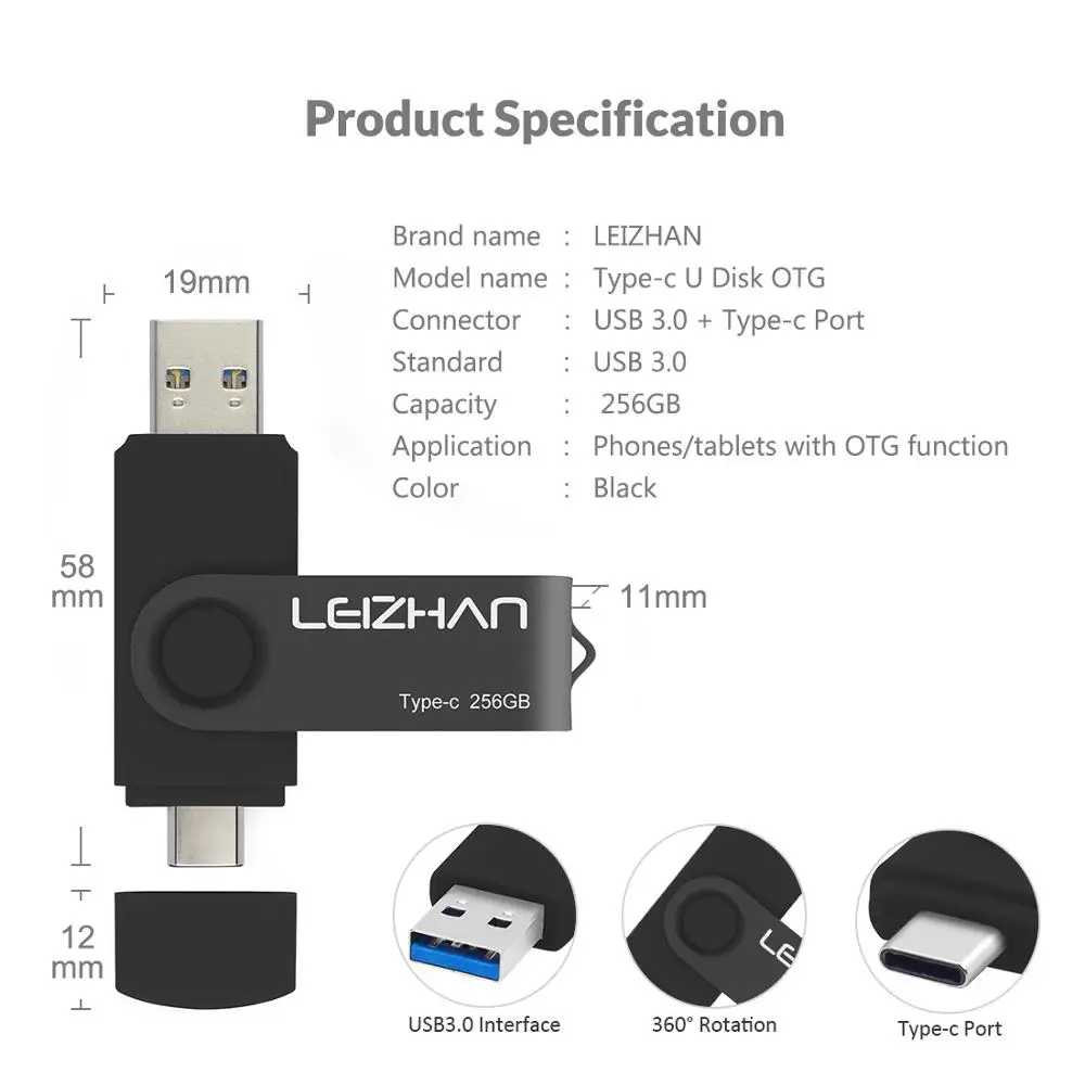 LEIZHAN OTG USB флеш накопитель 3 0 Type C 256 ГБ 128 Гб 64 32 16 для Huawei P30 Samsung S10 S9 S8 Stick|USB