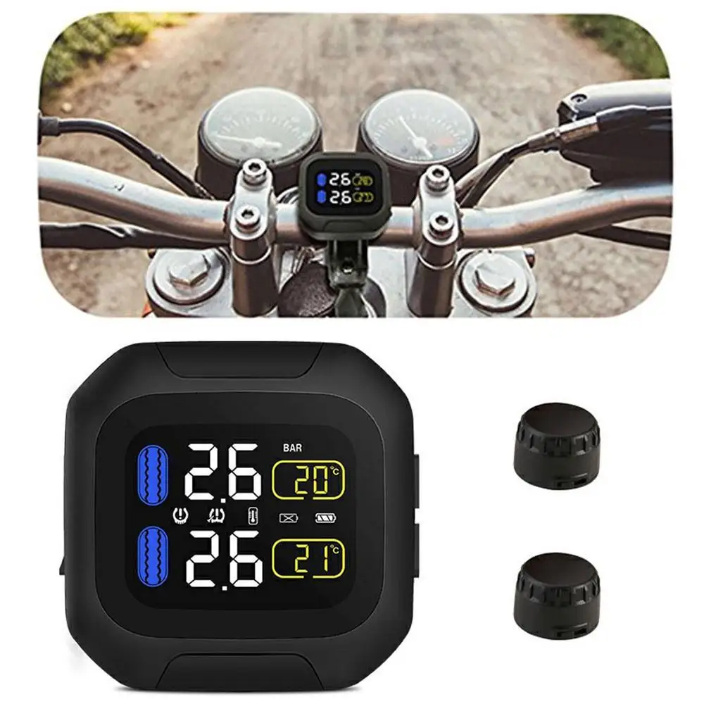 

Motorcycle Tire Pressure Monitoring System Sun Protection LCD Display 2 External Sensor Motor Tyre Aotu Alarm