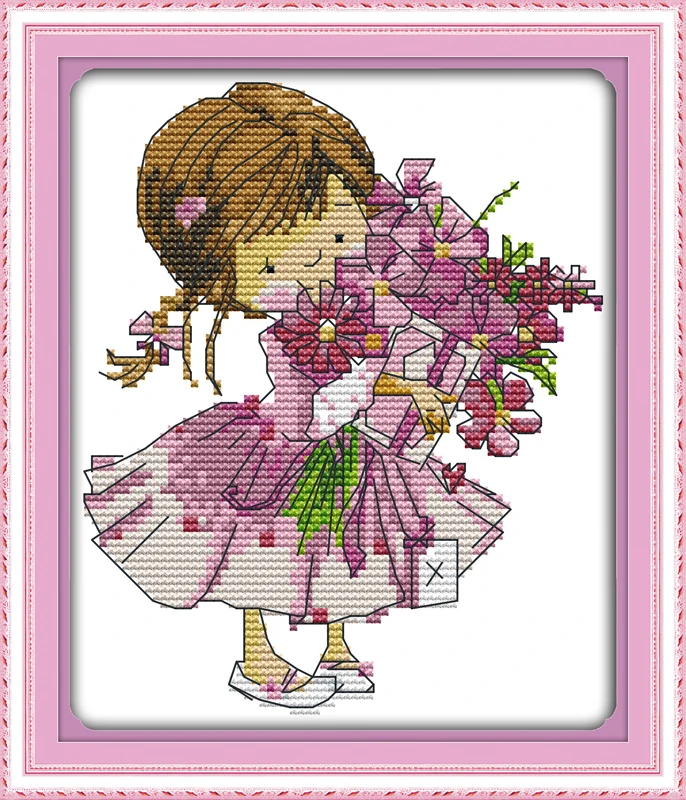 Present a bouquet Cross Stitch Kits 11CT Printed 14CT Set DIY Chinese Cotton Cross-stitch Counted Embroidery Needlework | Дом и сад