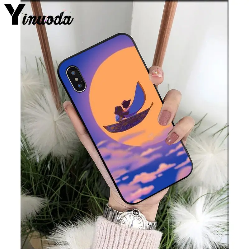 Funda de teléfono de silicona negra Yinuoda Capa Aladino y princesa Jasmine para iPhone 8, 7, 6, 6 S, Plus, 5, 5S SE XR X XS X MAX Coque Shell