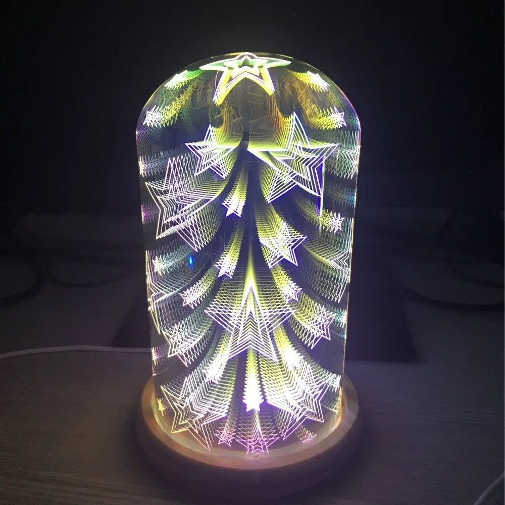 Firework Star heart 3D Night Light Glass Magic Desk Table Lamp LED USB
